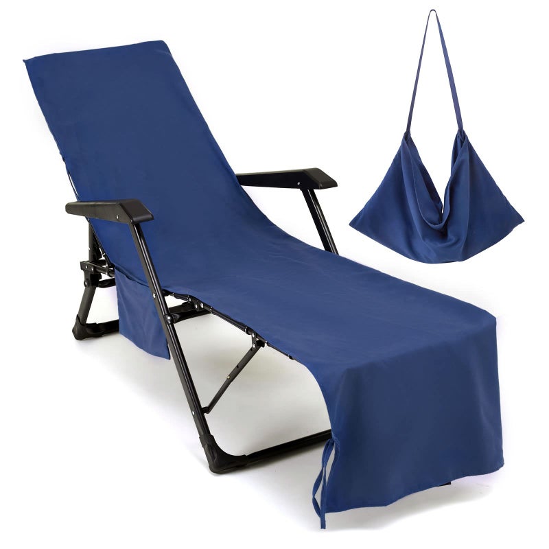 VOCOOL Lounge Chair Cover Microfiber Beach Chair Cover Towel Swimming Pool with Pockets Soft and Quick Dry Chaise Lounger Towel Cover for Sunbathing Garden Hotel, 85 x 30 inch - Image 1